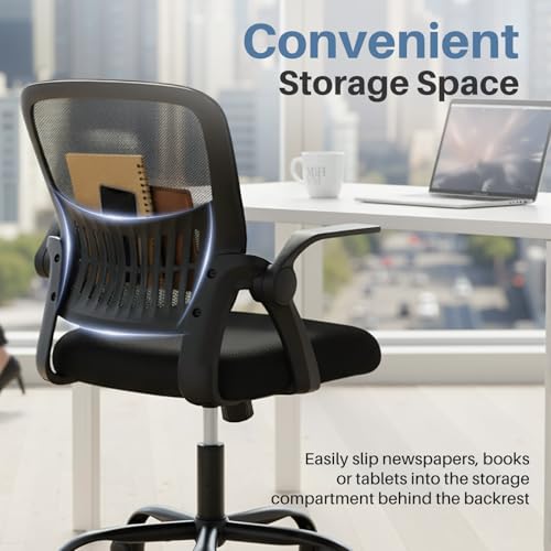 Image of DUMOS Home Office Desk Chair - Ergonomic Computer Mesh Chair with Lumbar Support & Rocking Mode, Height Adjustable, Flip-up Armrest, for Conference, Meeting Room, 360 Swivel, Adults, Black