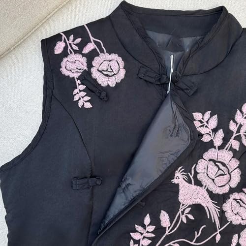 Chaleco de satén bordado para mujer con botones de rana estilo oriental primavera 3
