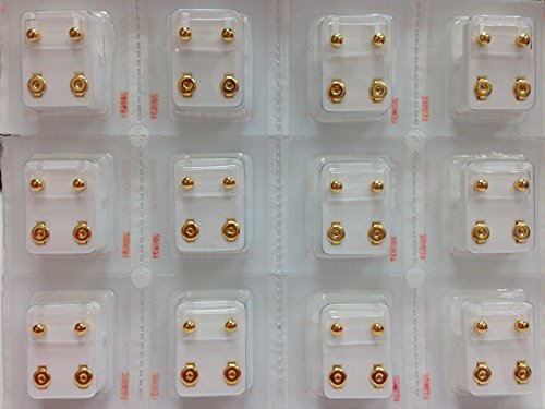 Ear Piercing Ball Earrings Studs 4mm Gold Plated Surgical Steel 12 Pair2