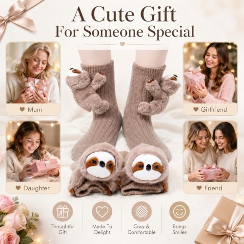 Image of Sloth Socks for Women, Cute 3D Fuzzy Socks, Christmas Stocking Stuffers | Adora3D Plush Sloth Design with Soft Fuzzy Comfort, Women's US 5-10 Fit, and a Fun Gift for Christmas and Animal Lovers