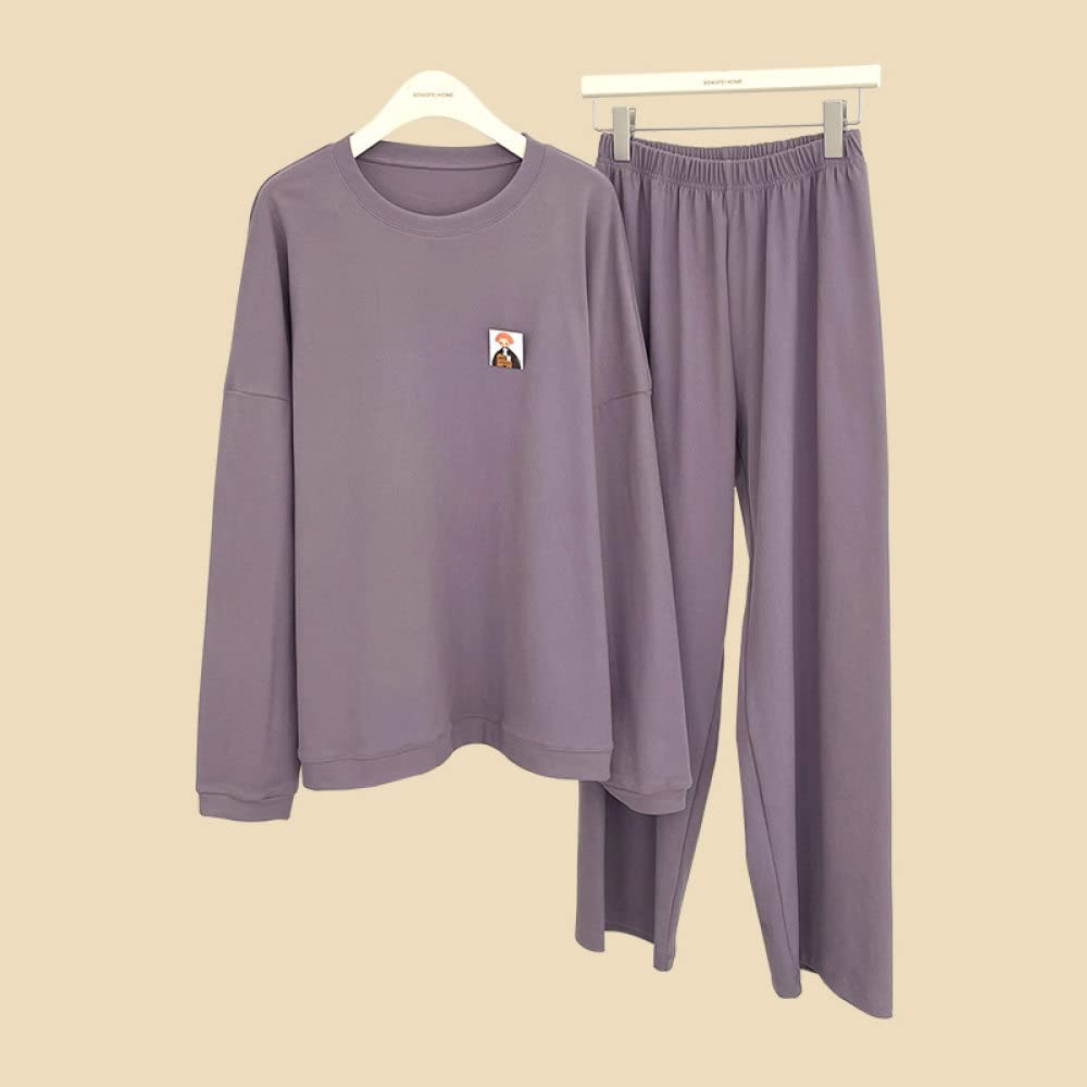 Pijamas Para Mujer Conjunto De Pijama De Poliéster Con Cuello Redondo Para Mujer, Color Morado, Suelto, Regular, Simple, De Manga Larga, Conjunto De Dos Piezas, Regalo De Festival, Adecuado Para La