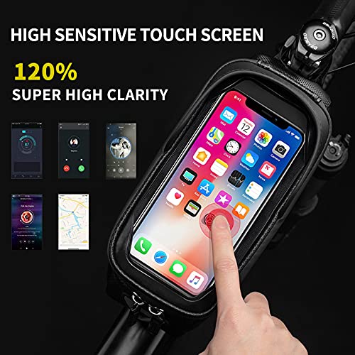 Image of Bike Bag Bicycle Bag, Bike Frame Bag, IP67 Waterproof Bike Pouch Bag, Bike Bicycle Accessories, EVA 3D Hard Bike Handlebar Bag, Bike Phone Holder Mount Designed for 4.7'' to 7'' Phone
