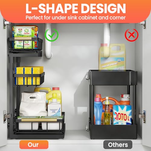 Image of Under Sink Organizer and Storage for Bathroom and Kitchen - 2 Pack 3 Tier