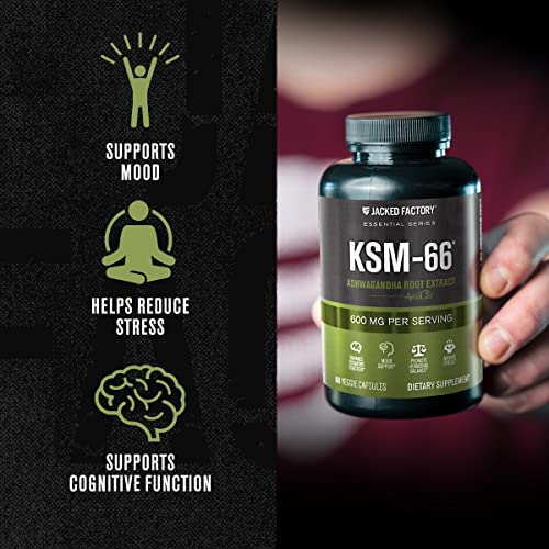 Image of Jacked Factory Ashwagandha Root Extract (KSM-66 Ashwagandha) w / 5% Withanolides - Supplement for Natural Stress Relief, Cognitive Function, Vitality, and Mood Support - 60 Veggie Capsules