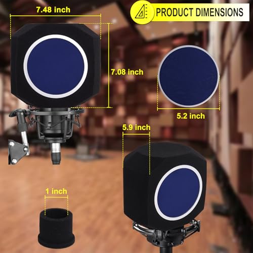 Professional Microphone Isolation Ball, Sound-Absorbing Microphone Isolation Shield with Pop Filter, Reflection Reduction Mic Isolation Ball Fit for Portable Vocal Booth, Recording Booth - Image 5