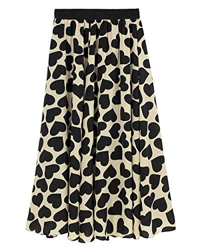ebossy Women's Heart Print Elastic High Waist Swing Flared A-Line Midi Long Skirt4