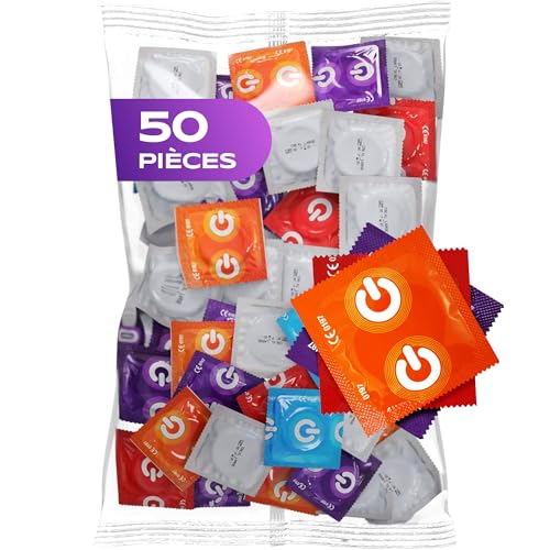 ON) Lot de 50 préservatifs de qualité supérieure - 7 variétés et tailles différentes -...