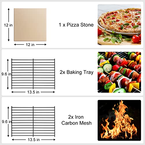 EDOSTORY Outdoor Pizza Oven, Wood Fired for Outside, Patio Maker With Stone, Peel, Grill Rack, and Waterproof Cover for Backyard Camping
