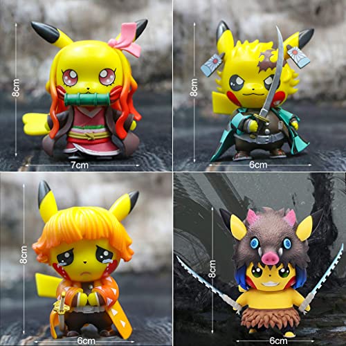Image of PATPAT 4pcs Poke-mon Pi-Kachu x Demon Slayer Action Figures Desk Decoration PVC Poke-mon Pi-Kachu Figure Toy, 8-9cm, Christmast Gift Birthday Gift for Poke-mon Fans Kids Demon Slayer Lovers