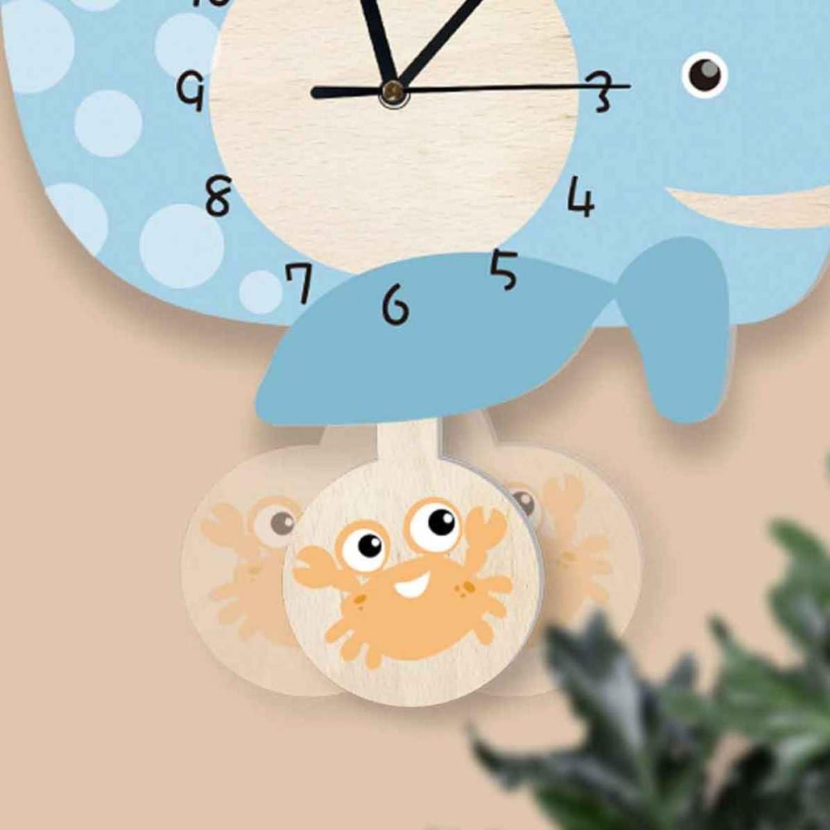 Reloj de Pared Infantil en Forma de Ballena, Silencioso, Ecológico, Adorno para Salón, Dormitorio y Aula, Fácil de Colgar, Diseño Original para Hogar