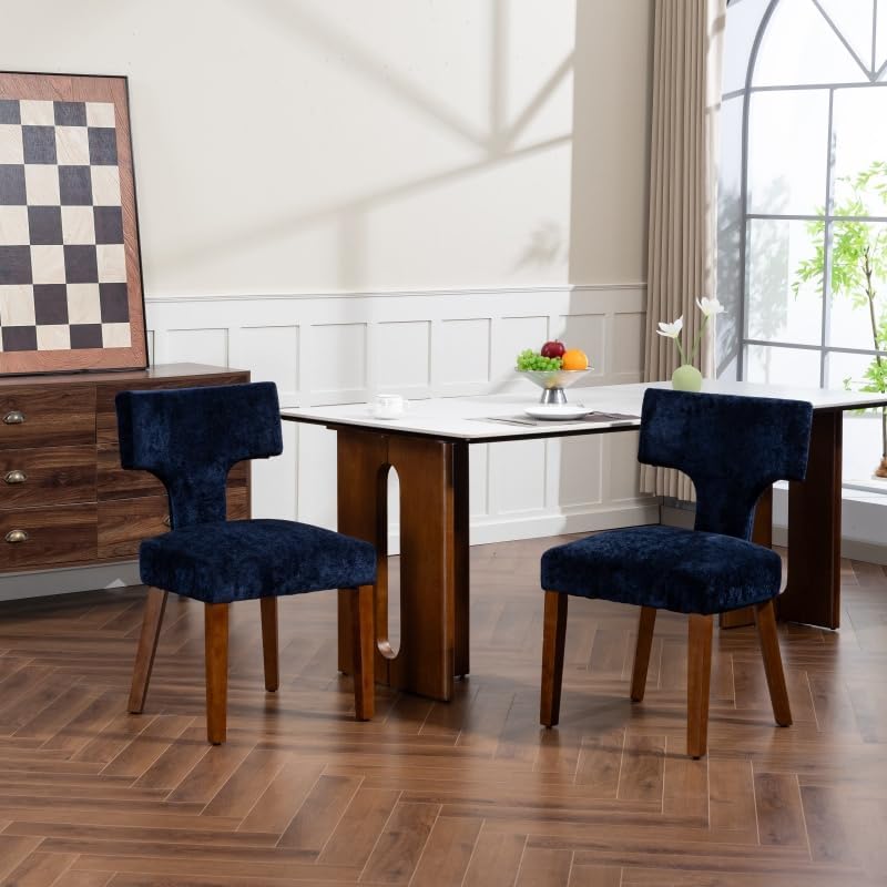 Mid Century Modern Dining Chairs Set of 2, Farmhouse Chenille Fabric Upholstered Accent Chair with Hardwood Frame, Kitchen Chairs, Table & Chair