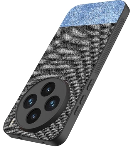 Image of Kapa Soft Fabric & Leather Hybrid Protective Back Cover for Vivo X200T 5G | Shockproof Slim Hard Anti Slip Back Case (Black,Blue)