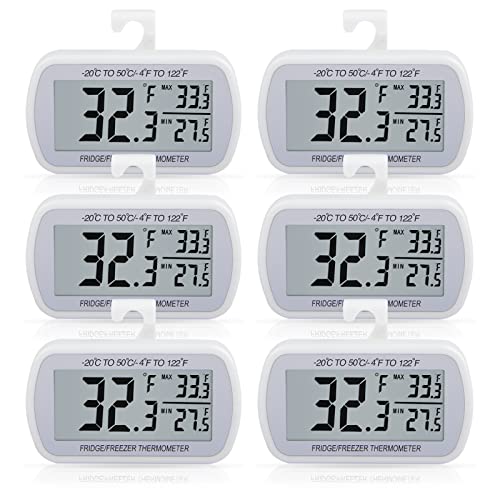 AEVETE 6 Pack Waterproof Digital Refrigerator Freezer Thermometer Large LCD