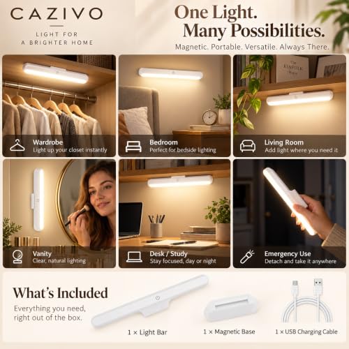 Image of 30cm Magnetic Rechargeable LED Light, Touch-Control Dimmable Under Cabinet Lamp with Multiple Light Modes for Wardrobe, Kitchen, Makeup Mirror and Car Interior