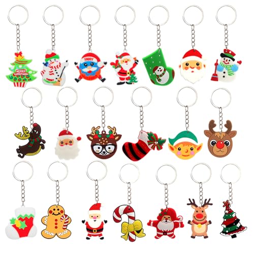 20 Pcs Colorful Keyring for Kids Teens,Christmas Theme Keychains for Backpacks Bags,Cute Keychain for Girls Boys Women Adult Party Supplies Birthday Gifts