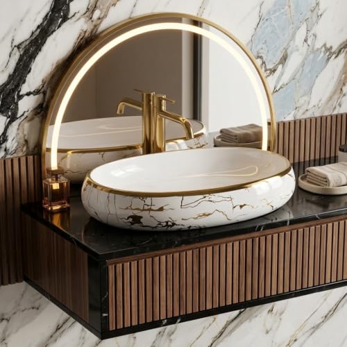 Image of Luxurious Golden Table Top for Bathroom /Ceramic Bathroom Wash Basin /Countertop Wash Basin /Vessel Sink.