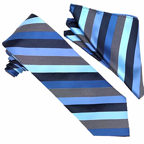 Stacy Adams Men's Tall Plus Microfiber Stripped Tie Set Extra Long, Blue, One Size