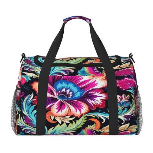 Travel Duffel Bag For Men Women, Floral Paisely Ethnic Carry On Sport Gym Bag With Shoulder Strap Lightweight Waterproof Weekender Bag Overnight Bag
