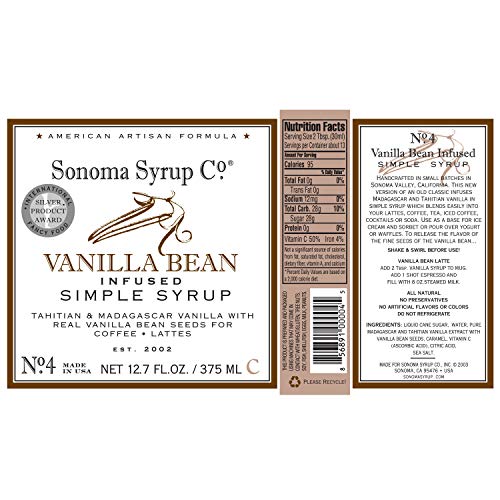 Sonoma Syrup Co Vanilla Bean Simple Syrup, 12.7 Oz For Coffee, Cocktails, And Cooking #TOP1