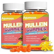 2PACK 3000MG Mullein Gummies, Extra Strength Mullein Leaf Extract with Quercetin, Bromelain for Lung Detox & Immune Support, Mango Flavor, 120 Count