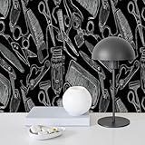 FUIENCFKE Peel and Stick Wallpaper Seamless Barber Tools blackground Wood Textured Design Wall Paper Self Adhesive Removable Wallpaper for Barber Shop Salon Decor 23.6'x118' Contact Paper Rolls