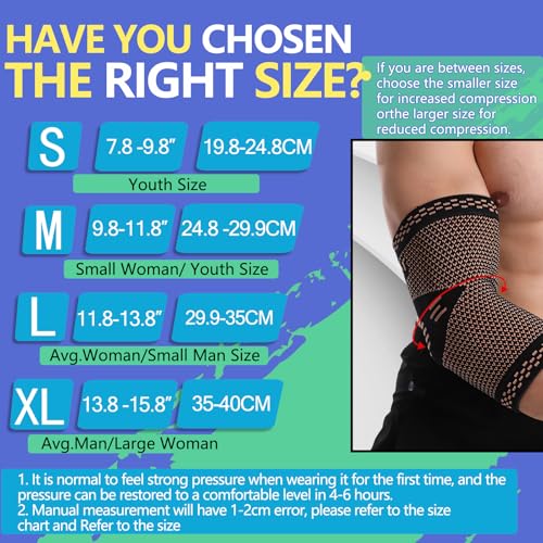 Copper Elbow Brace Compression Sleeve for Men & Women (1 Pair) - Support for Tendonitis, Tennis Elbow, Golfer's Elbow (XL)