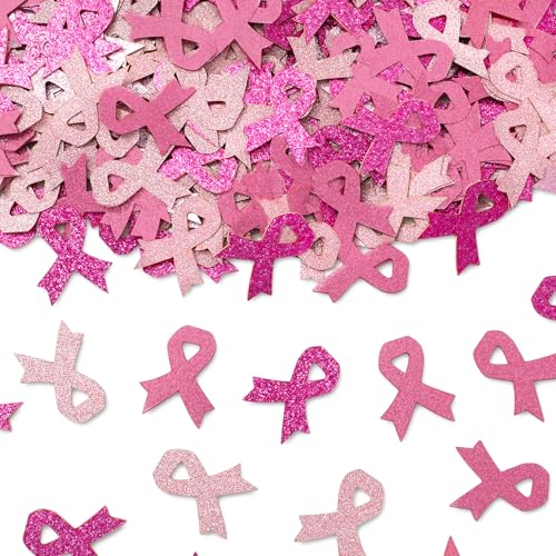 Image of Whaline 300 Pcs Breast Cancer Awareness Table Confetti Ribbon Shaped Glitter Confetti Pink Table Centerpiece For Party Decoration