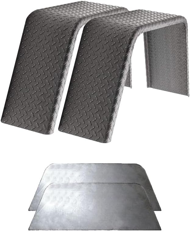 Heavy-Duty 2-Pack Diamond Plate Steel Flat Top Fenders - 32”L x 10”W x 15”H | Durable 14-Gauge Steel with Fender Backs for Ultimate Trailer Protection & Stylish Design