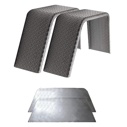 Heavy-Duty 2-Pack Diamond Plate Steel Flat Top Fenders - 32 L x 10 W x 15 H | Durable 14-Gauge Steel with Fender Backs for Ultimate Trailer Protection & Stylish Design