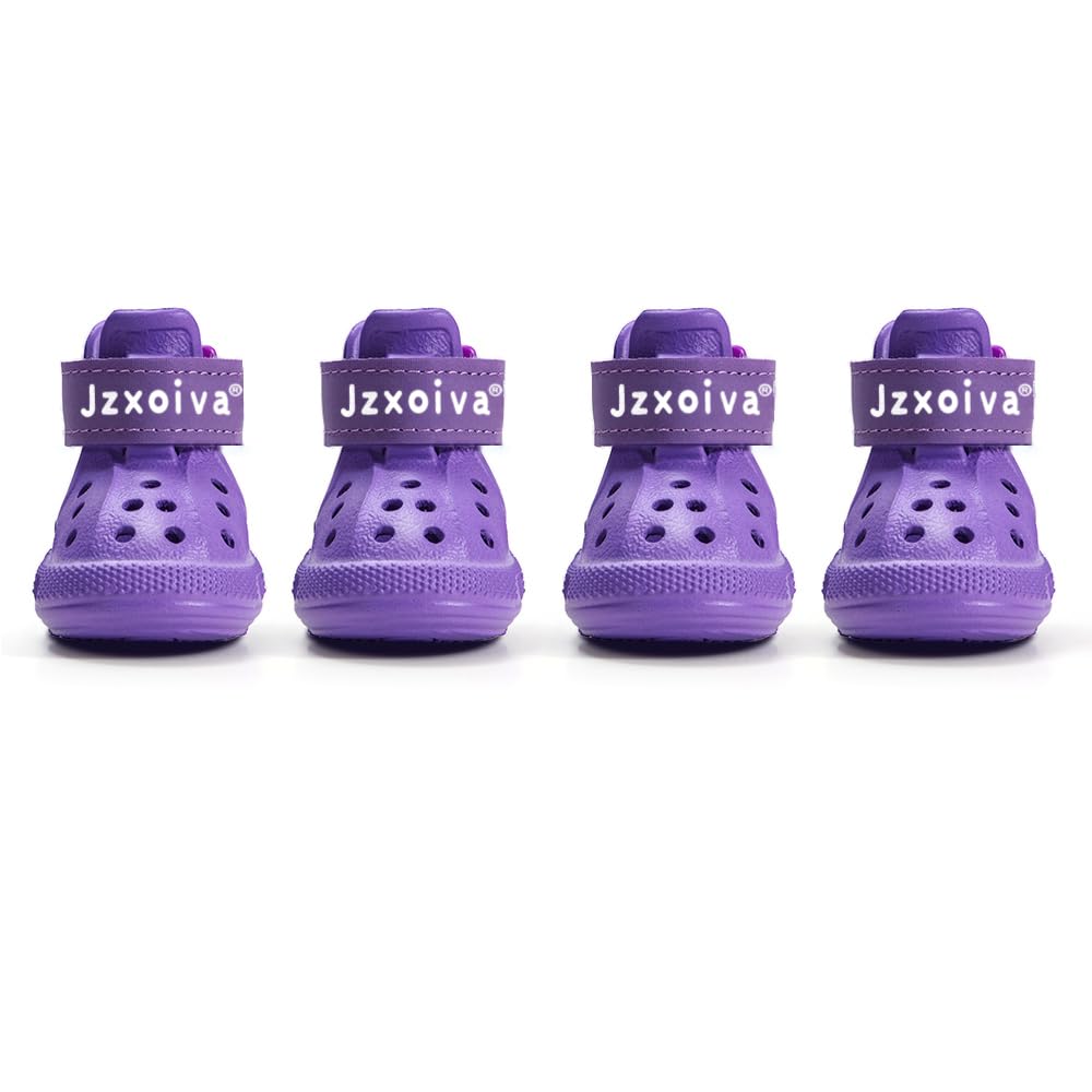 JZXOIVA Dog Shoes for Hot Pavement, Dog Booties for Small Dogs, Breathable Dog Boots & Paw Protectors, Adjustable Non-Slip Dog Rain Booties, Waterproof Pets Sandals for Beach Purple Size 2
