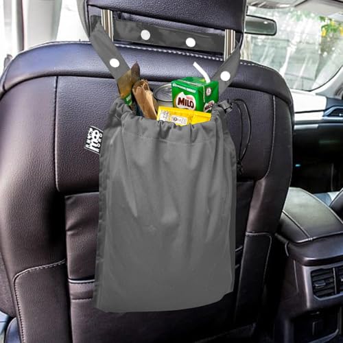 Image of 2 Pack Leakproof Car Trash Bags Detachable Waterproof Garbage Bags with Drawstring Hanging Organizer for Back Seat & Travel Grey & Black
