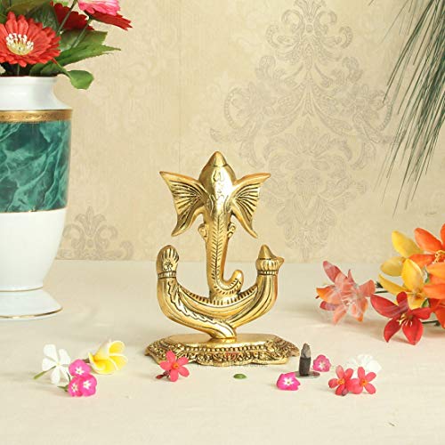 Handicrafts Paradise Ganesha showpiece in Metal Antique Gold Plated