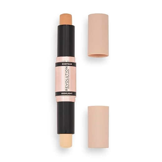 Makeup Revolution Contour Stick Duo Cream Contour & Highlight, definiert die Wangenknochen und modelliert das Gesicht, vegan und frei von Tierversuchen, leicht, 2,4 g