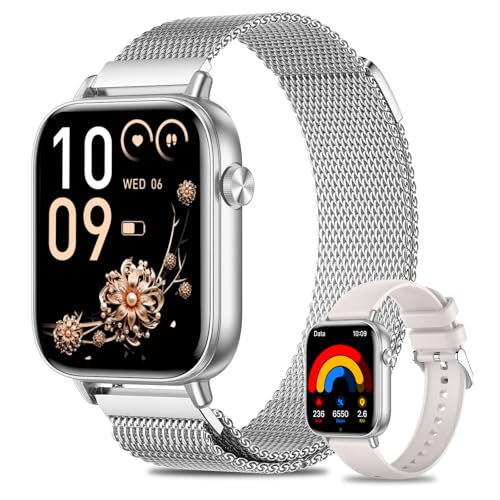 Fitonme Smart Horloge voor Dames Beantwoord/Voer Oproepen Uit, 1,83" HD Fitness Tracker met Hartslag, Slaapmonitor, Stappenteller, 100+ Sporten, IP68 Waterdicht Smartwatch voor Android iOS, Zilver