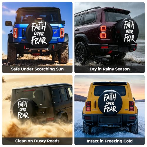 Image of 16 Inch Spare Tire Cover, Waterproof PU Leather, Faith Over Fear