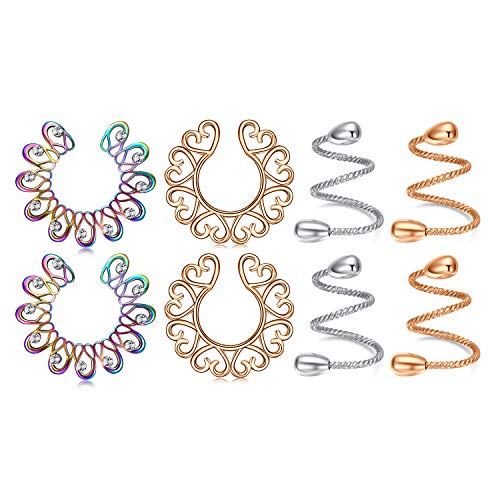 JFORYOU Fake Nipple Rings Stainless Steel Non-Piercing Nipple Rings Clip On Nipplerings Faux Body Piercing Jewelry for Women 4 Pairs