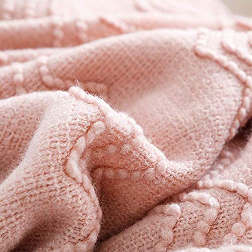 Bourina Throw Blanket Textured Solid Soft Sofa Throw Couch Knitted Decorative Blanket, 50" X 60" Pink #TOP5