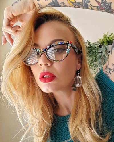 Image of VOOGLAM Stylish Rhinestone Cat Eye Blue Light Glasses for Women Anti Eyestrain Dry Eyes Eyewear Cathleen