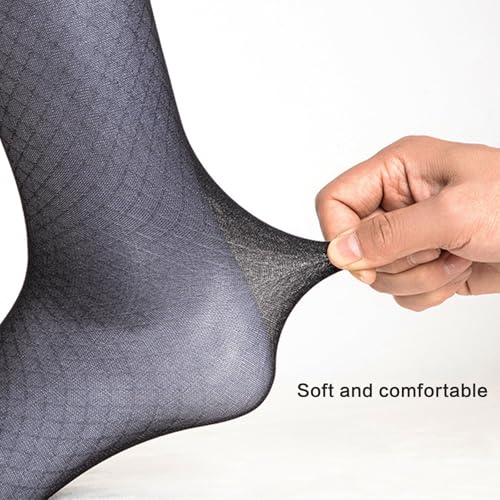 Socks,Elegant Mens Sheer Diamond Pattern Dress Socks Nylon Business Formal Wear Thin Long Tube Over the Calf Socks3