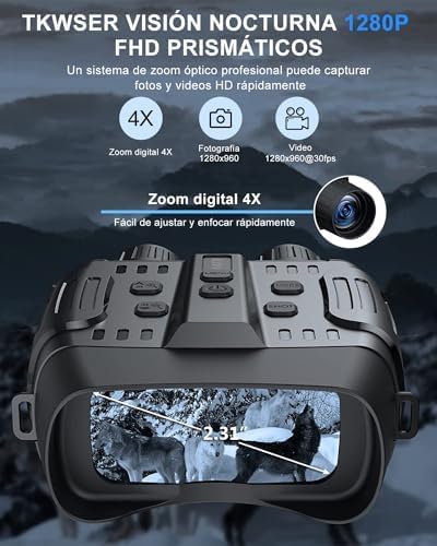 ፊት ለፊት view of TKWSER Night Vision Binoculars with screen display