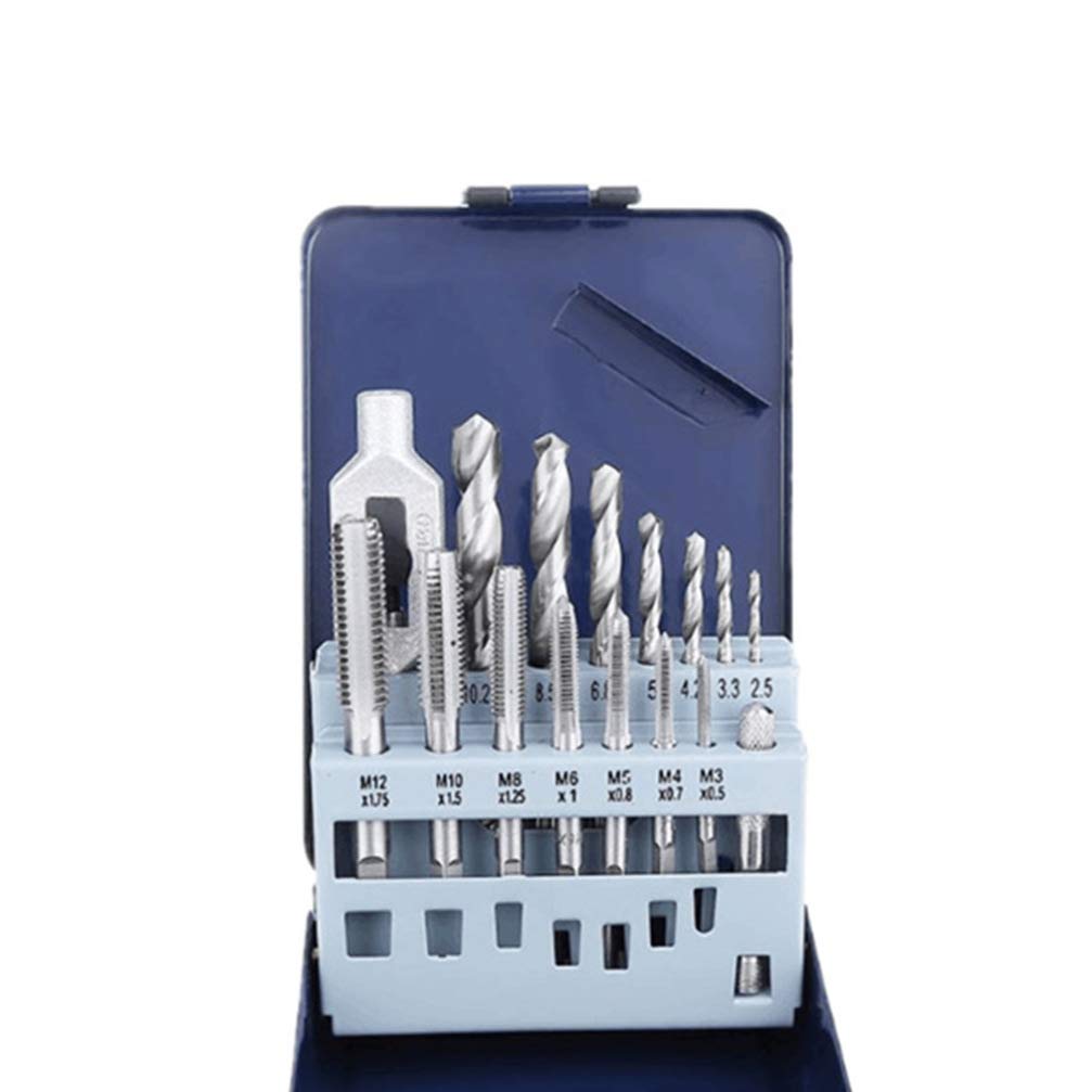 VILLCASE 15pcs Metric Screw Tap Tool Set Alloy Steel Drill Bits for Manual and Electric Use Includes Tap Holder - Drill Bits for DIY and Model Processing