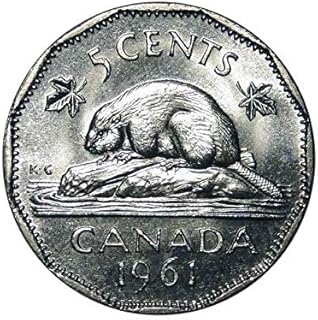1961 Canadian Nickel 5 Cents Coin. Canada Five Cents Beaver BU from Original Roll