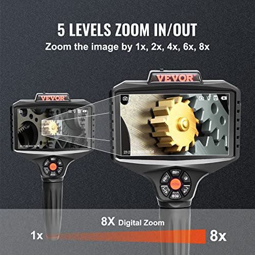 Image of VEVOR Triple Lens Inspection Camera with Light, 5 inch IPS Screen Industrial Borescope, 8X Zoom 1080P HD Split Screen, 10 LED Lights Scope Camera for Automotive, Plumbing(16.5FT)