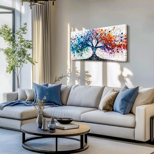 SERIMINO Tree of Life Wall Art, Large Wall Art, Nature Wall Decor, Colorful Tree Painting Prints, Abstract Canvas Art Wall Decor, Modern House Decorations Living Room Bedroom Office Hotel Pictures 20"X40"