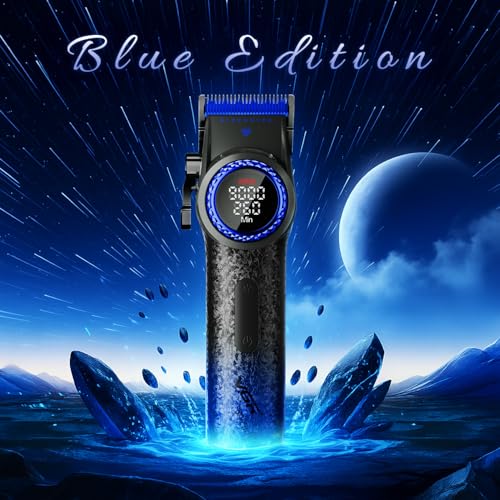 Image of VGR V-001 Professional Salon Quality Hair Clipper | ๐ต๐ฌ๐ฌ๐ฌ RPM High-Power DC Motor, ๐๐๐ Min Runtime, DLC Diamond-Coated Blade, LED Display & Light | Taper Lever & 15 Length Settings, Blue