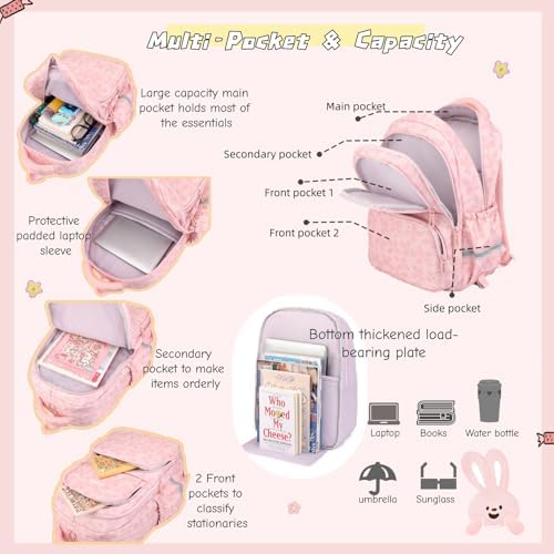 LANSHIYA Rolling Backpack for Girls, Flower Backpack with 6 Wheels, Wheeled Trolley School Bags for Kids, Teen Girls Carry-On Bookbags - 3
