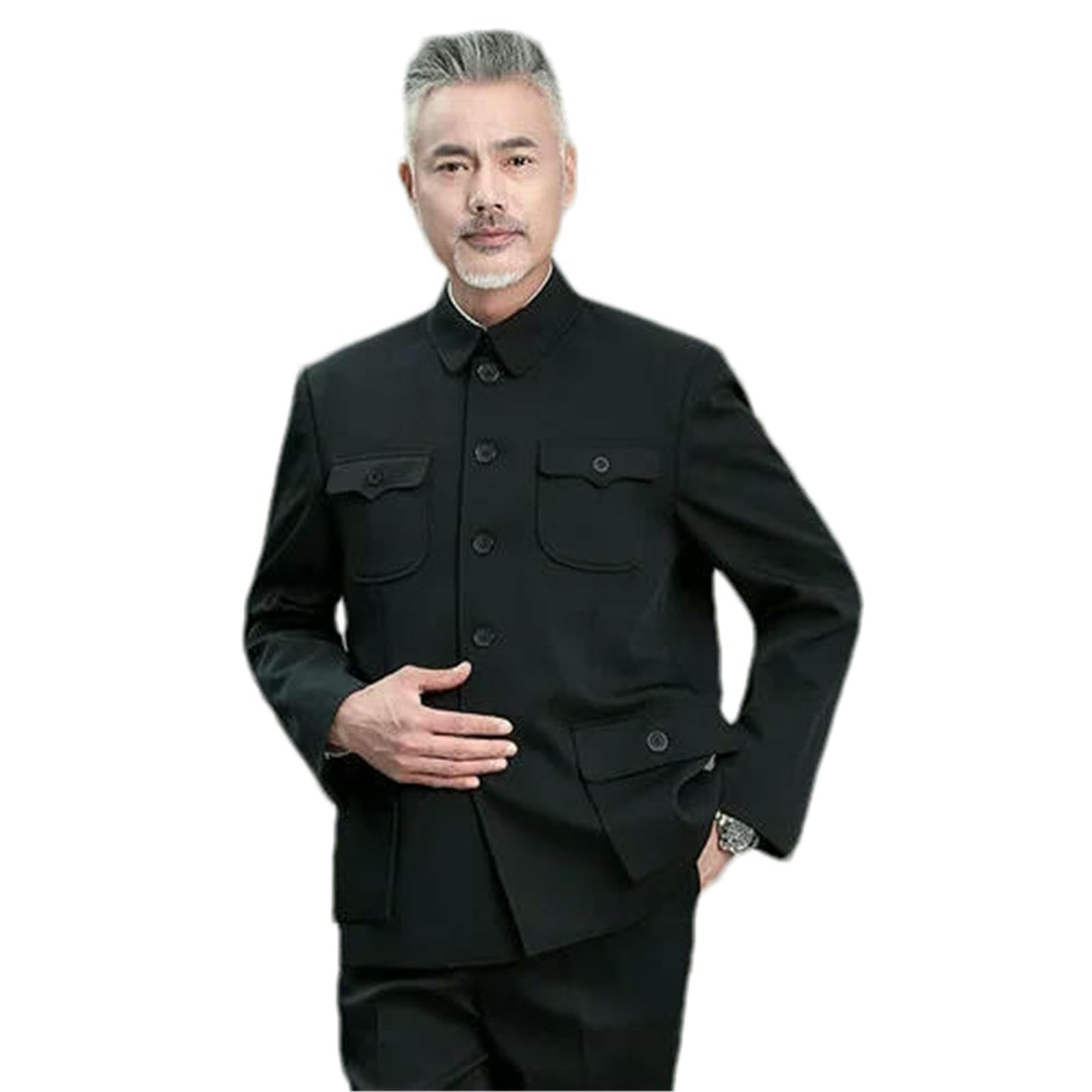 Giacche tradizionali cinesi da uomo Tunica Top Festa di Primavera Zhongshan Cappotto con tasche multiple