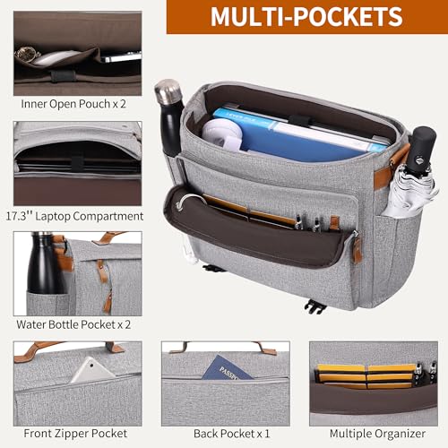 Image of ESTARER Messenger Bag 17-17.3 Inch, Men's Computer Bag Water-resistant Canvas, Laptop Shoulder Bag for Travel Work College, Light Grey