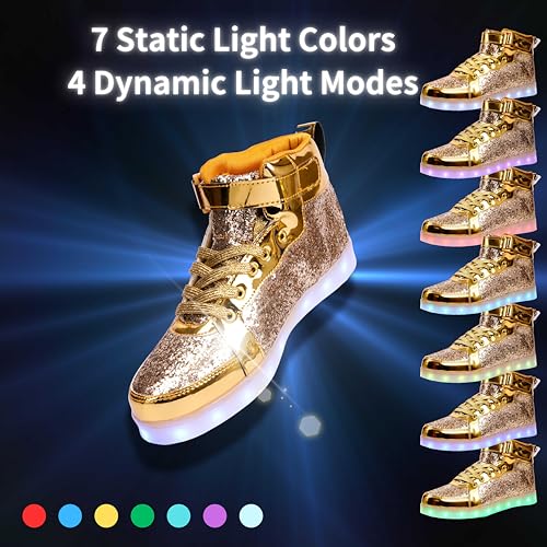Image of Glitter Led Shoes Light Up Shoes High Top Sneakers for Women Men Flashing Dancing Shoes for Halloween Christmas Party with USB Charging