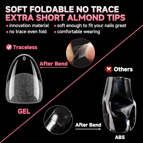 Image of UNA GELLA Extra Short Almond Nail Tips 12 Sizes Matte Gel Nail Tips 120Pcs | Pre-etched Soft Gel Clear Full Cover Nails Tips Short Almond Acrylic False Nails Press On Nails for Nail Extensions DIY Salon